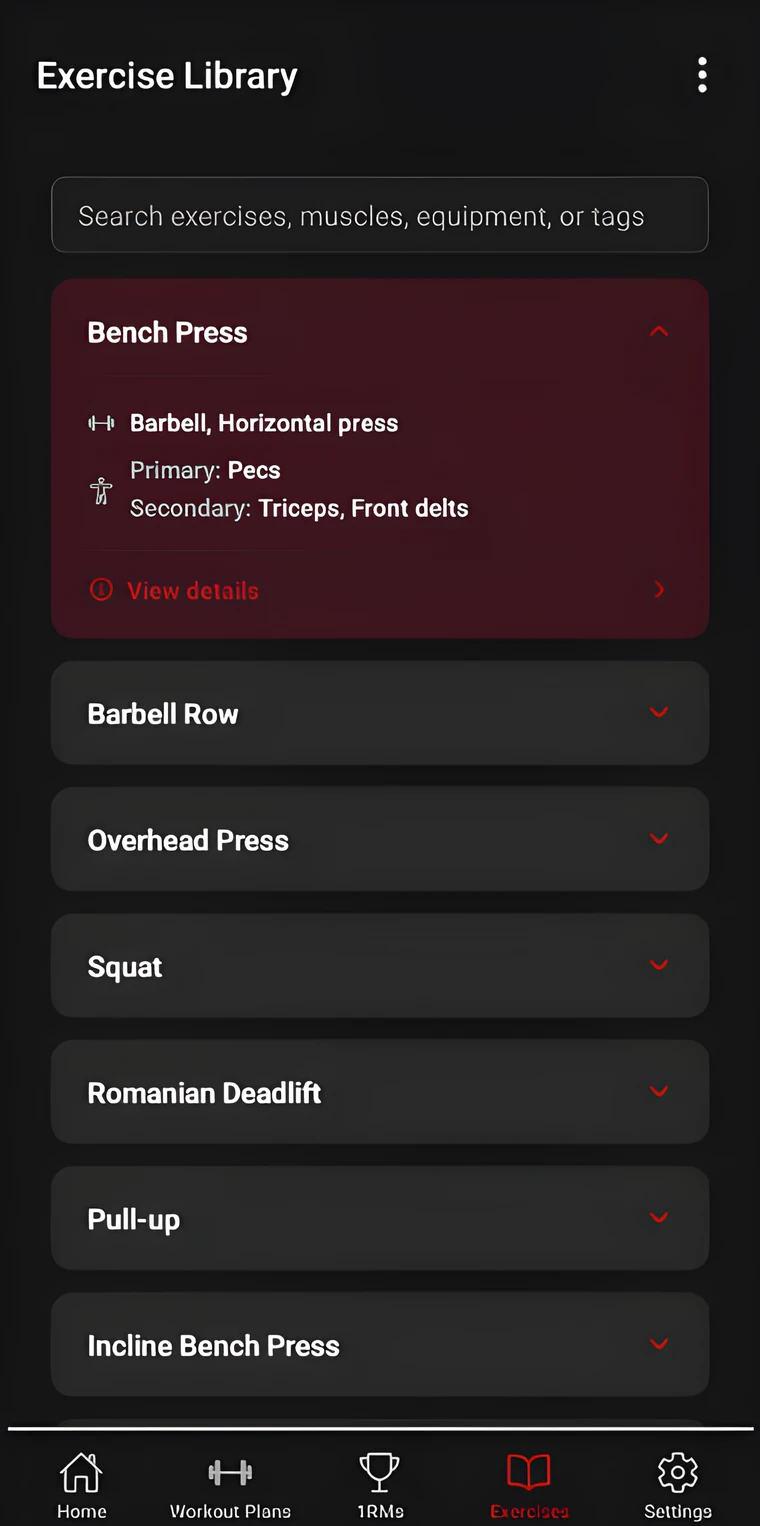 Exercise library screen