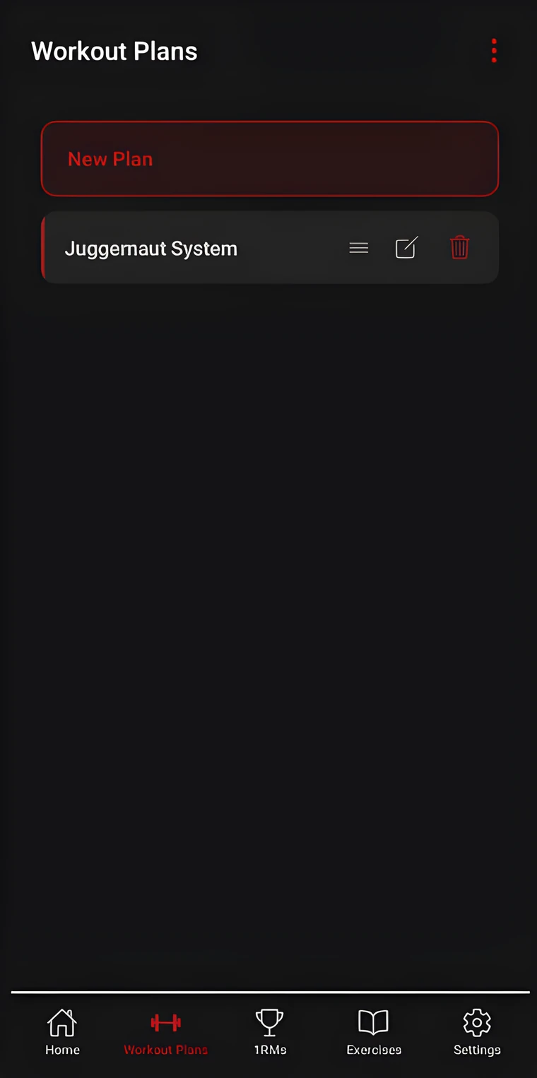 Workout plans screen